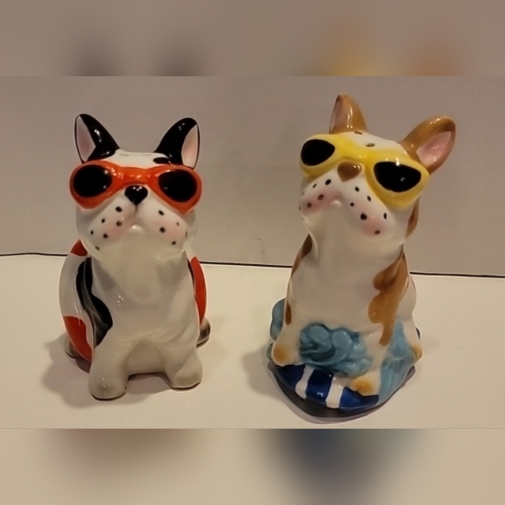 Adorable Amici Cool Sunglass Wearing  French Bulldog Salt & Pepper Shakers
